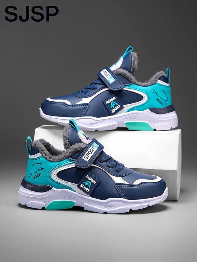 Autumn and Winter Kidsren's Shoes, Boys' Sports Shoes, Leather-Covered, Velvet-Lined, Breathable, Non-Slip, Versatile Sports Shoes for Middle-Aged and Older Kidsren and Primary School Students