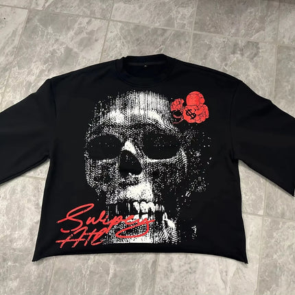 25 Summer Y2K Retro Gothic Skull Graphic Print T-shirt Men's Oversized Casual Cotton Short-sleeved T-shirt Street Top