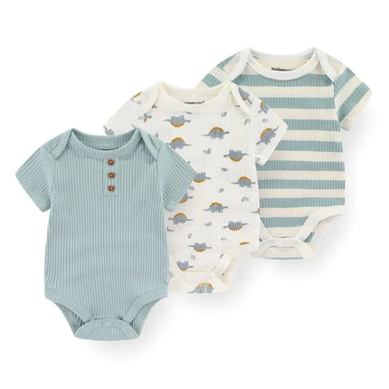 Unisex Cotton Newborn Baby Boy Clothes 3 Pieces Summer 0-12M Cartoon Baby Girl Clothes Print Bodysuits Short Sleeve Bebes