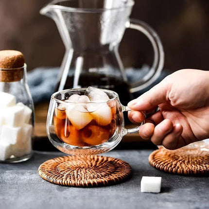 YWDL 100/200ml Double Walled Glass Coffee Cup Set Clear Espresso Cups With Handle Heat-resisting Glass Cup For Milk Latte Tea