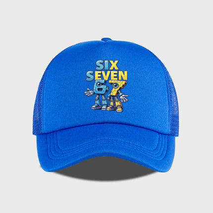 Cute 67 Robot Print Mesh Cap: Breathable, Sun-Protective, and Adjustable—A Versatile Streetwear Cap for Boys and Teens