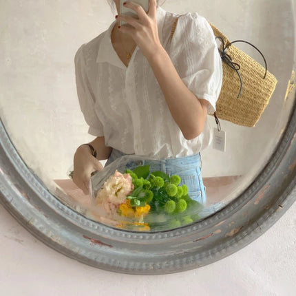 Ele ort Sve Chiffon irt Women's Summer Faion Design Sensation Unique Fairy Aosphere Sli Bubble Sve Blouse