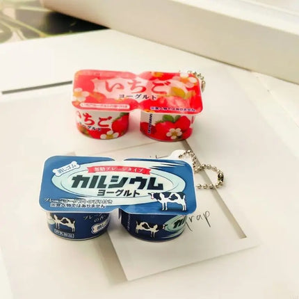 Sturdy Plastic Yogurt Themed Stress Reliever Keychain Charm Pendant for Adults and Kids Daily Hanging Solution