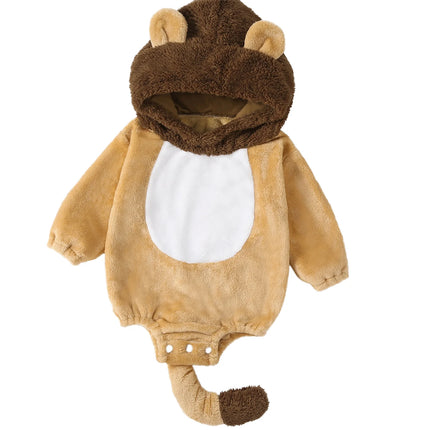Baby Boys Girls Animal Costume Flannel Animals Hooded Romper Jumpsuits Newborn Halloween Outfit