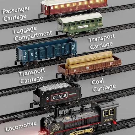 Kids Retro Electric Steam Train Rail Toys Classical Railway Freight Train High-Speed Tracks Train Model Boys Toys Christmas Gift