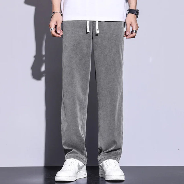 Men's Summer New Ultra Thin Baggy Lyocell Soft Breathable Straight Trousers Elastic Waist Casual Trousers Plus Size M-5XL
