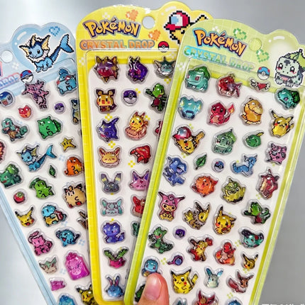 Kawaii Pokemon Crystal Pixel Stickers Toys Anime Pikachu Bulbasaur 3D Waterproof Sticker For Suitcase Guitar Phone Decor Decals