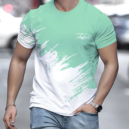 Men's Casual Gradient Printed Short Sleeve T-Shirt 3D Text Pattern Tees Top Fashion Street Design Men's Clothing