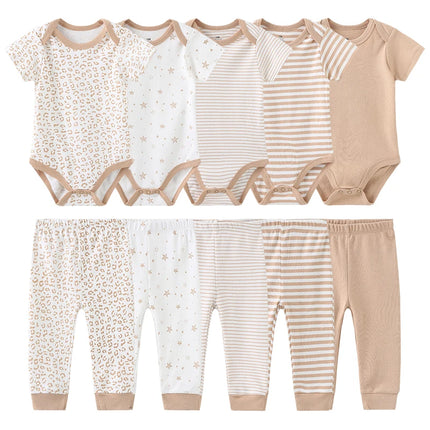 Kiddiezoom 10 Pcs/Lot Four Seasons Fashion Baby Clothing Set Cotton Soft Newborn Bodysuits+Pants Infant Outfit Gift