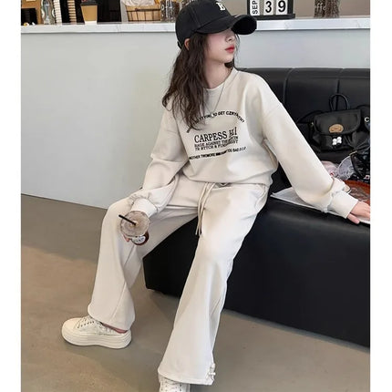 2025 fashion autumn winter spring kid Girls Clothes Suit Child letter sweatshirt t-shirt + loose pant Tracksuit 4 8 10 12 year