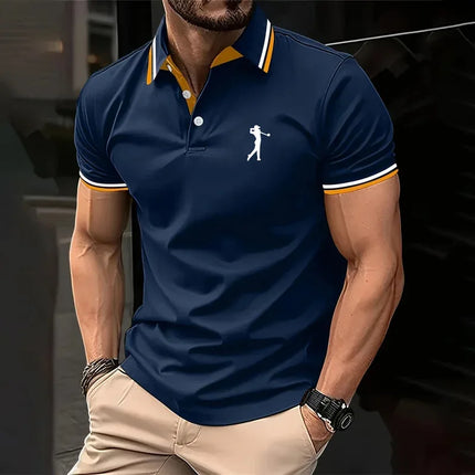 New men's solid color polo shirt, classic men's short-sleeved polo shirt, high-quality casual business polo shirt, social me