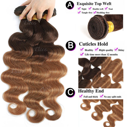 12A Ombre Body Wave Bundles Human Hair With Closure Unprocessed Virgin Hair Brazilian Ombre Colored 3/4 Bundles With Closure
