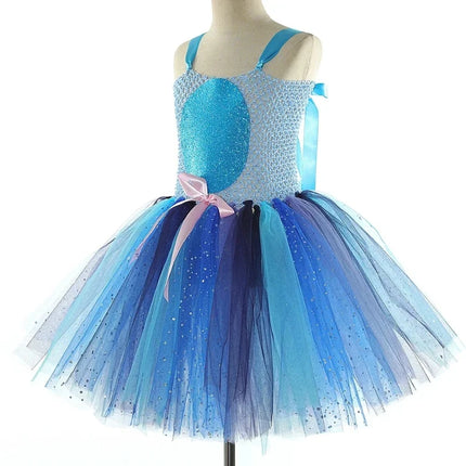 Girls Alien Cartoon Animal Fancy Tutu Dress Sparkly Blue Monster Stich Costumes for Baby Kids Halloween Outfit with Ears Hairbow