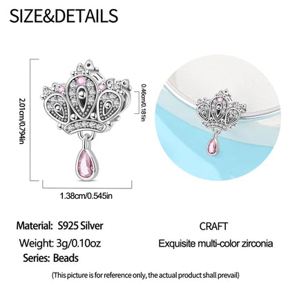 Crown Charms Skull Bead Original 925 Sterling Silver Inlaid Zirconium Pendants Fit Bracelet Necklace Jewelry Lover Gift