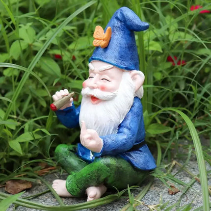 Garden Gnome Ornaments Resin Statue Figurine Smoking Middle Finger Desk Bookshelf Art Home Garden Decor