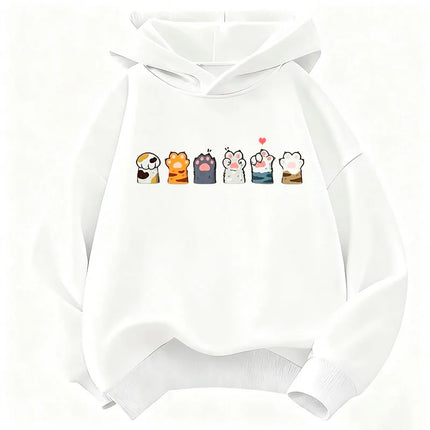 Paw Cat Children's Hoodie Sweatshirt Cute Harajuku Hoody for Boys Girls Autumn Winter Casual Hoodies