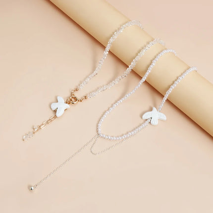 Peace Dove Drop Earrings Necklace Bracelet for Women Exquisite Bird Irregular Crystal Beaded Pendant Necklace Versatile Jewelry