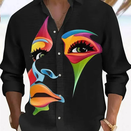 Men's Long Sleeved Printed Shirt, Single Breasted Stand Up Collar Shirt, Fashionable Casual Top