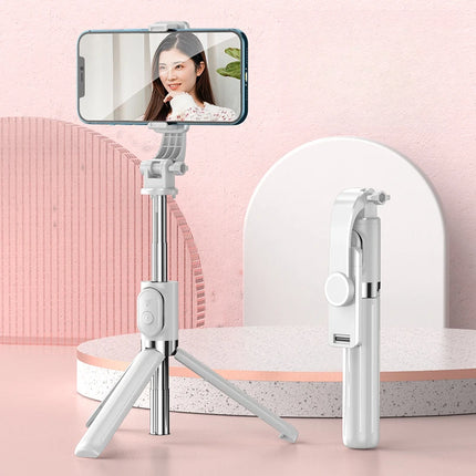 Bluetooth Remote Extendable Selfie Stick Tripod Stand for iPhone Samsung, Tiktok Live Streaming Portable Telescopic Phone Stand