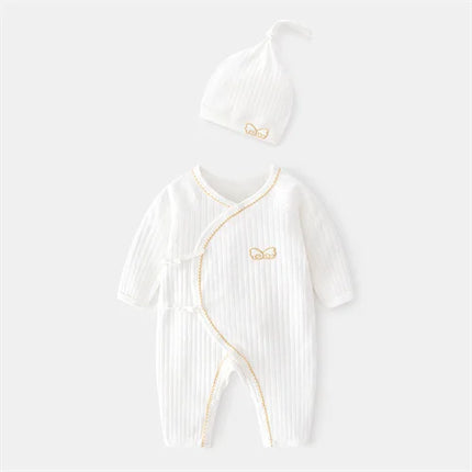 Lawadka 0-6M Spring Baby Girls Boys Romper Hat Cotton White Clothes For Girls Fashion Infant Jumpsuit Newborn Babies 0 to 3 M