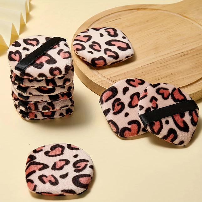 10Pcs Animal Print Powder Puff Set - Assorted Heart/Round | Velour Hydrophilic Blenders for All Powder Types & Skin Types
