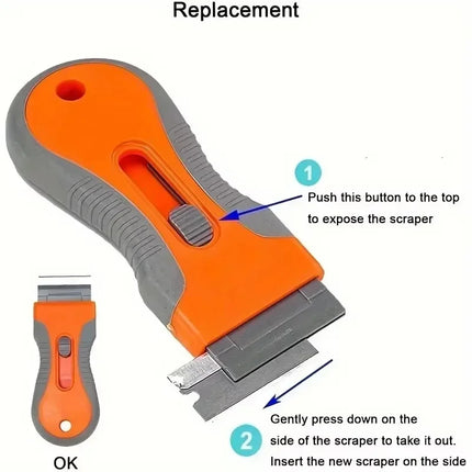 Glue Removal Blade with 10 Blades, Telescopic Adjustment Knife, Cleaning Scraper Tool for Removing Labels Stickers Paint