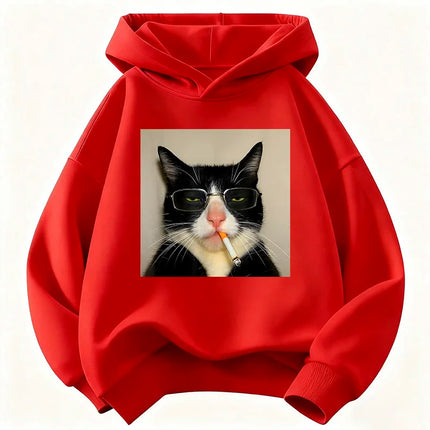 Autumn Spring Fashion Retro Vintage Smoking Cat Children's Sweatshirt Cute Harajuku Hoody for Boys Girls Casual Hoodies