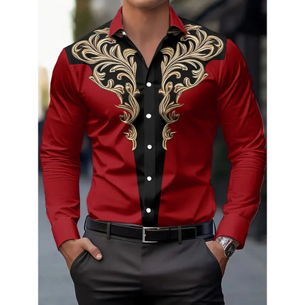 Men's Vintage 3D Printed Western Cowboy Shirt Long Sleeve Shirt Street Fashion Classic Shirt New Men's Tribal Pattern Shirts Top