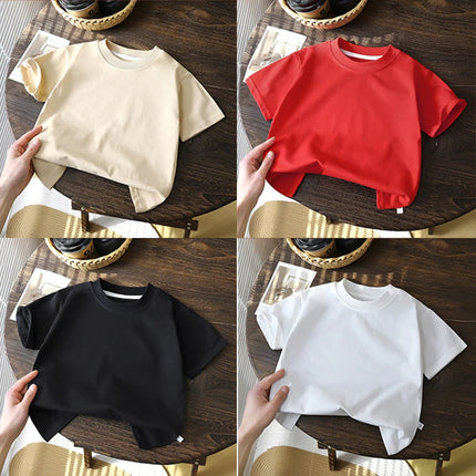 2-10Y Children's Pure Cotton Short Sleeved Pullover T-shirt Baby Boys Girls Summer Clothes New Students Solid Color Tops