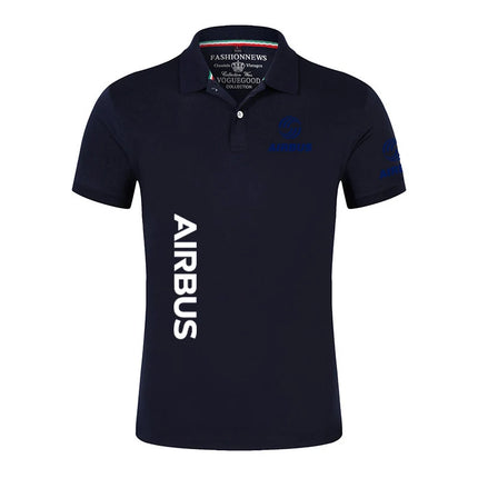 2024 New Solid Color Men AIRBUS AVIATION Flight Lapel  Polo Shirt Bare Stand Collar T-shirt European Loose Short Sleeves Tops