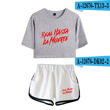 Fashion Youthful Print Anuel AA Women Sexy Short Sleeve Sexy Shorts+lovely T-shirts Dew navel Girl Sport suits Two Piece Set