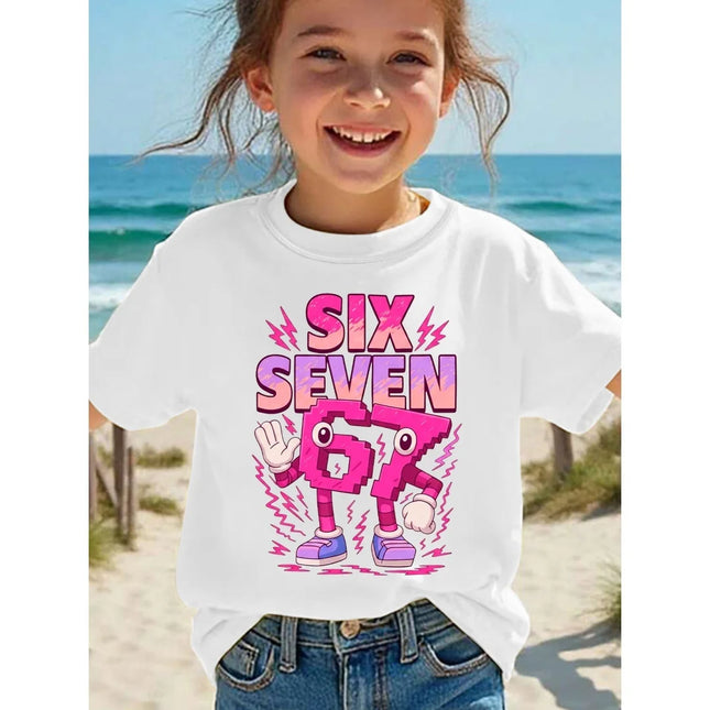 Cute Girl 67 Elements Cute Children's Fun Pattern 3D Printed Children's Clothing Comfortable Daily Girl Short Sleeve T-Shirt