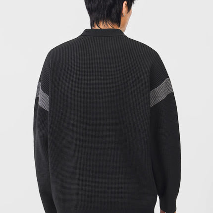 Autumn Winter Polo-Style Colour-Block Knit Sweater Men Effortlessly Stylish Relaxed Fit Loose Collar Top Warm Cosy