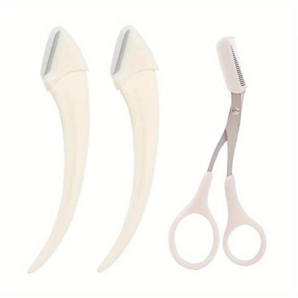 Eyebrow Trimmer Set,Curved Eyebrow Razor,Eyebrow Scissors With Comb,Convenient Easy Beauty Tools For Beginners