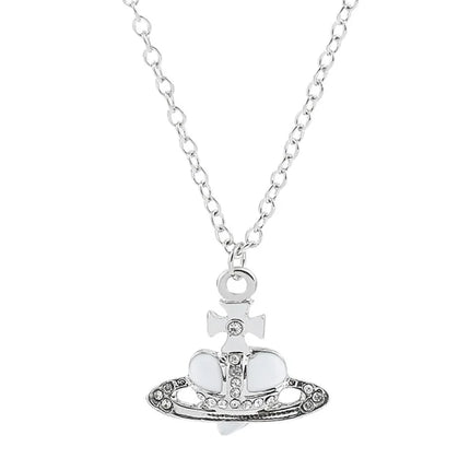 Fashion Love Saturn Necklace For Women Retro Stud Earrings Jewelry Metal Planet Sweater Chain Pendant Necklace Gifts Accessories