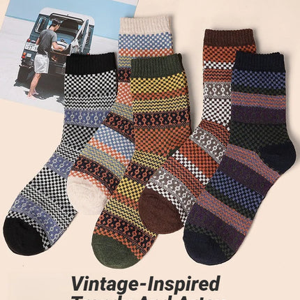 5 Pairs Winter Men's Socks Thicken Sheep's Wool Socks Warm Men Retro Style Colorful Fashion Man Socks For Snow boots
