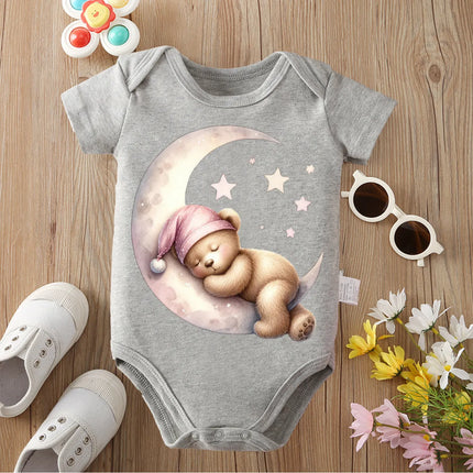 Pure Cotton Bear Sleeping on The Cloud Print Bodysuit Comfortable Onesie Cloths for Baby Jumpsuit for 0 To 12 Months Newborn