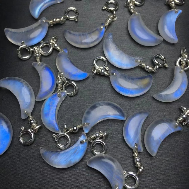 1 Pc Fengbaowu Natural Blue Moonstone Moon Pendant 925 Sterling Silver Reiki Healing Stone Jewelry Gift DIY Accessories
