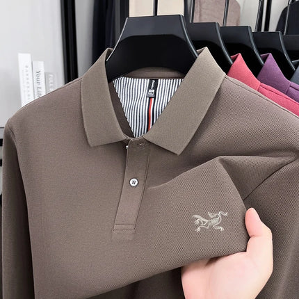 100% pure cotton high-end luxury brand men's long-sleeved polo shirt, autumn fashion original embroidery design golf top T-shirt