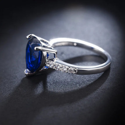 Buyee 925 Sterling Silver Female Fashion Ring Finger Blue Crystal Ring for Women Classic Fine Jewelry Gift