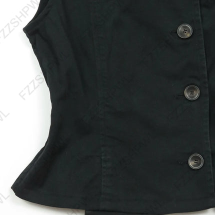 Y2K Harajuku Womens Crop Top Sexy Slim Casual Button-Down Sleeveless Turtleneck T-Shirt Goth Punk Rock Hip Hop Hottie Streetwear