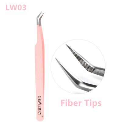 Gemerry Eylashes Tweezers Professional Eyelash Extensions Eyebrows Stainless Steel Fiber Tips Anti-Static Tweezers Tools Makeup