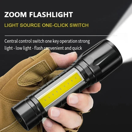 Portable COB+LED Pocket Flashlight Rechargeable Tactical Torch MINI 3 Lighting Mode with Side Lamp for Outdoor Camping Emergency