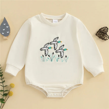 Autumn Baby Sweatshirt Rompers Baby Boys Toddler Fall Clothes Long Sleeve Crewneck Duck Embroidery Casual Romper Jumpsuit