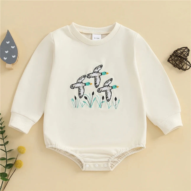 Autumn Baby Sweatshirt Rompers Baby Boys Toddler Fall Clothes Long Sleeve Crewneck Duck Embroidery Casual Romper Jumpsuit
