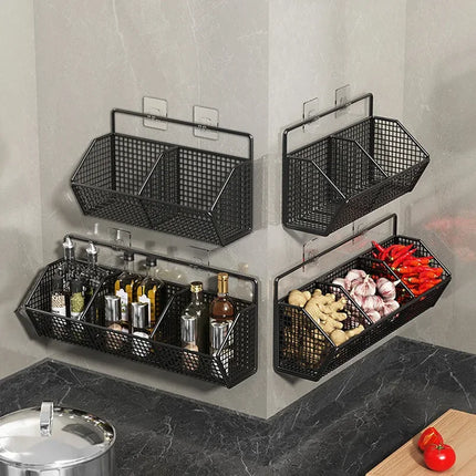 Wall Mounted Storage Basket No Drilling Hanging Basket for Ginger Garlic Kitchen Condiment Organizer Household Storage Rack