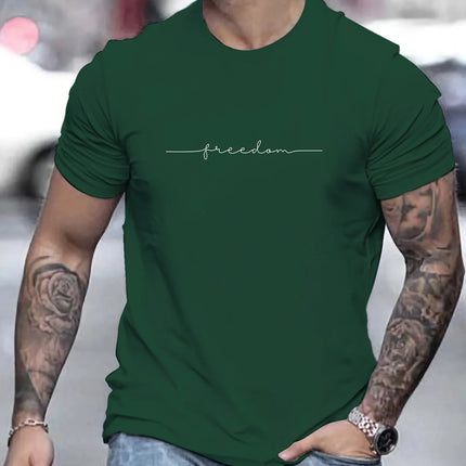 Men's Summer Loose Size 100% Cotton Freedom Graphi Print Casual Slim Fit Round Neck Short Sleeve T-shirt Top