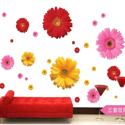 Daisy Flower Living Room Vinyl 3D Wall Stickers Window Decor Bedroom Wall Decals Sticker