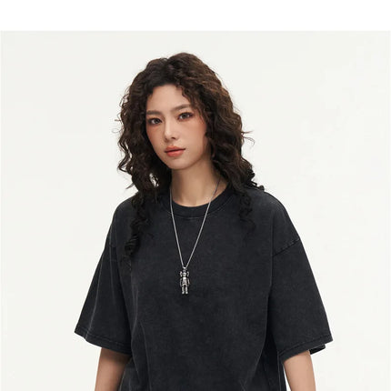 Custom Streetwear Vintage Washed Cotton Tee Oversized T-Shirt Retro Hip Hop Style 100% Cotton Personalized Design Men Clothing