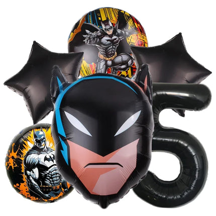 6pcs Cartoon Batman Superhero Baby Shower Boy Balloons Set Number Foil Balloons Children's Birthday Party Balloons Supplies